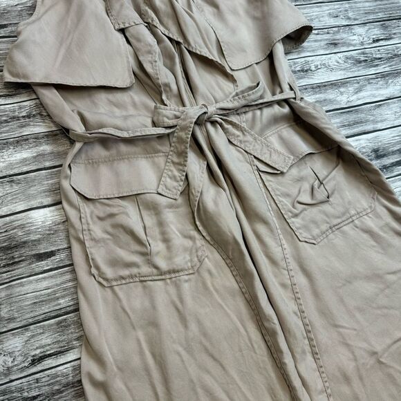 GAP Women's Open Front Safari Wrap Dress M Med Medium Tan Light Brown Khaki Tie - Picture 7 of 16